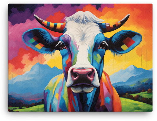 Vibrant Horizon Cow Canvas Wall Art