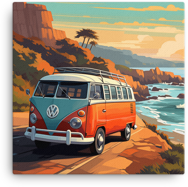 Vintage Van on a Coastal Journey Canvas wall art
