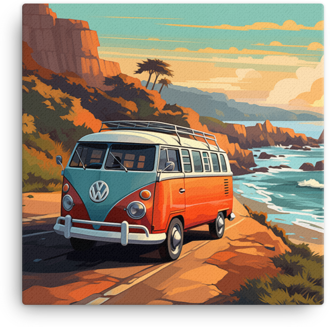 Vintage Van on a Coastal Journey Canvas wall art