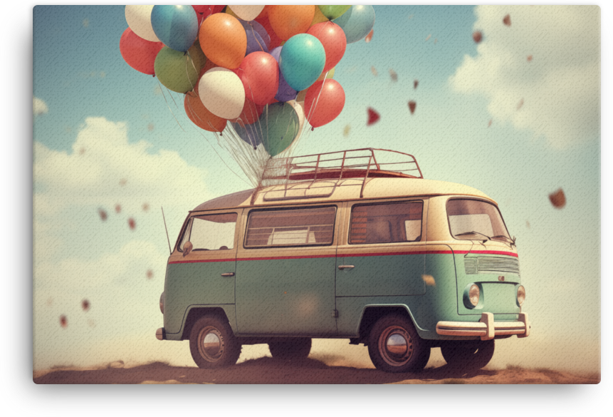 Vintage Van with Balloons Canvas