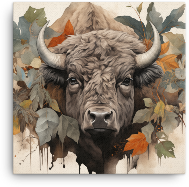Autumn Foliage Bison Portrait Canvas Wall Art