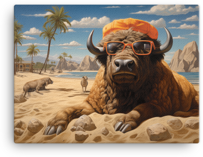 Beachside Bison Chillout Canvas Wall Art