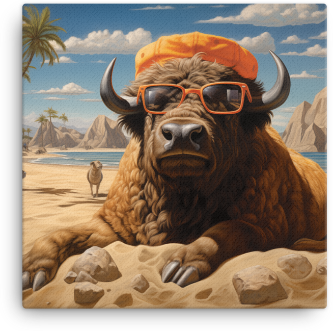 Beachside Bison Chillout Canvas Wall Art