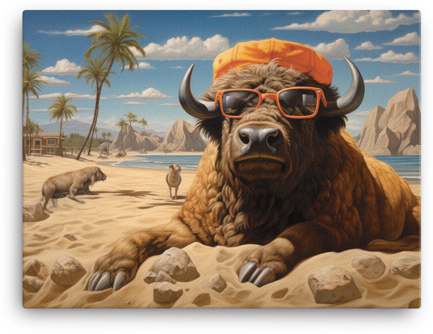 Beachside Bison Chillout Canvas Wall Art