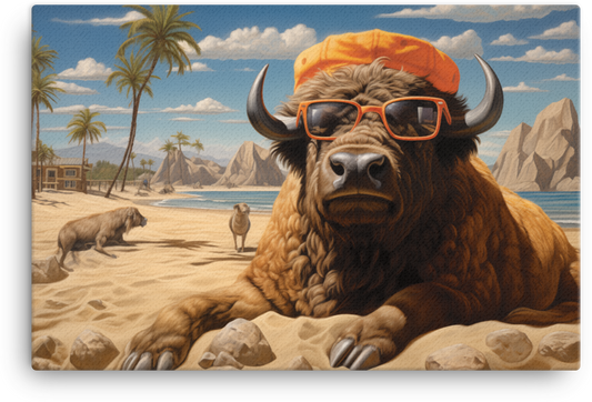 Beachside Bison Chillout Canvas Wall Art