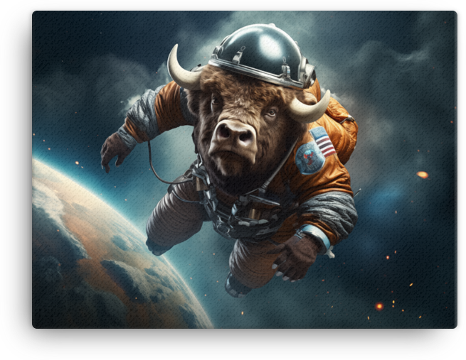 Bison Astronaut Floating in Space Canvas Wall Art