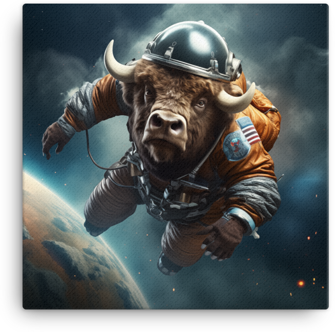 Bison Astronaut Floating in Space Canvas Wall Art