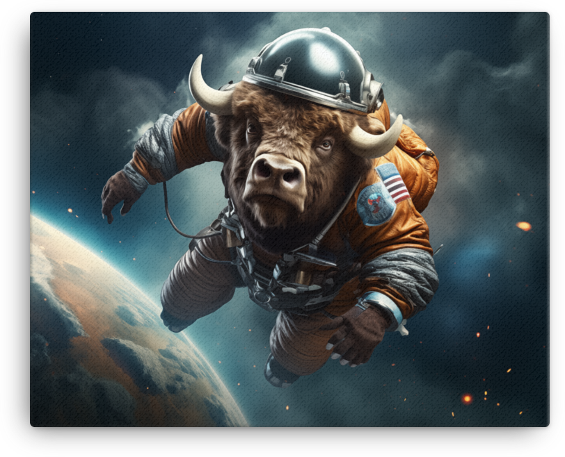 Bison Astronaut Floating in Space Canvas Wall Art