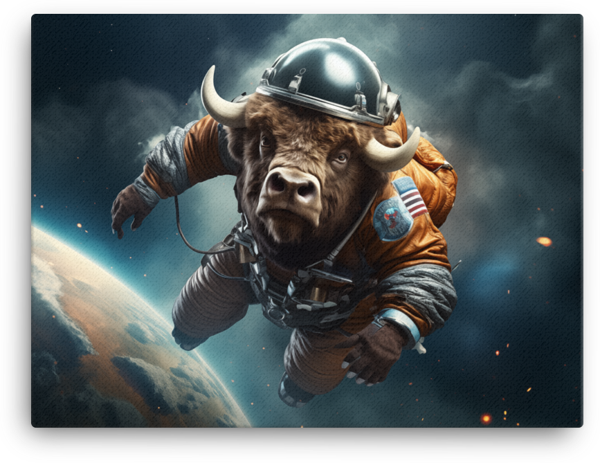 Bison Astronaut Floating in Space Canvas Wall Art