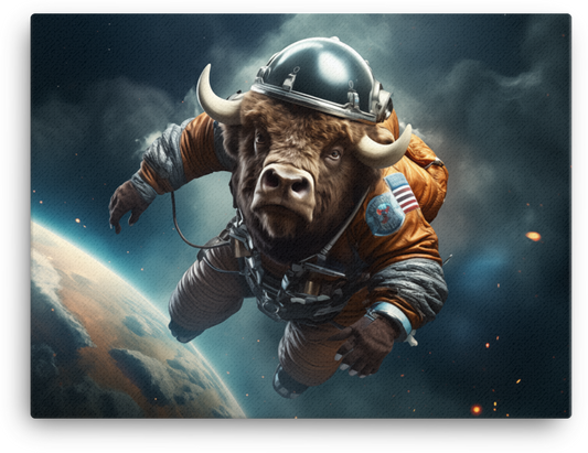 Bison Astronaut Floating in Space Canvas Wall Art