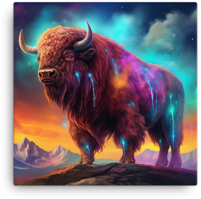 Celestial Bison Dreamscape Canvas Wall Art