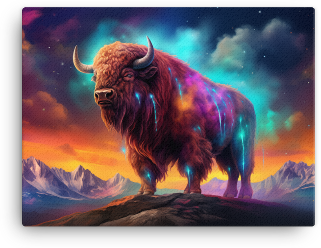 Celestial Bison Dreamscape Canvas Wall Art