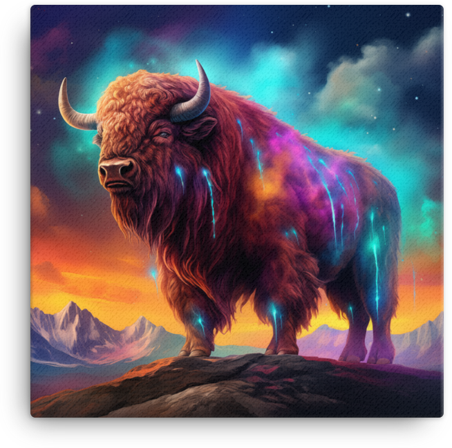 Celestial Bison Dreamscape Canvas Wall Art