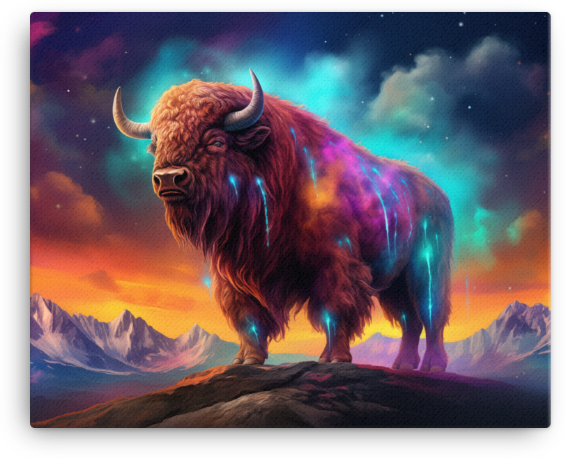 Celestial Bison Dreamscape Canvas Wall Art