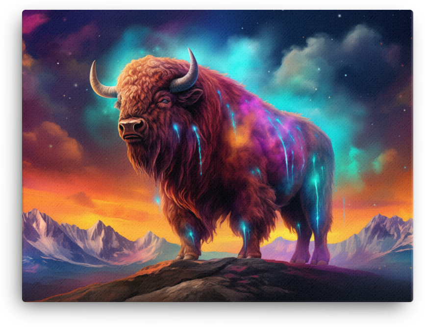 Celestial Bison Dreamscape Canvas Wall Art