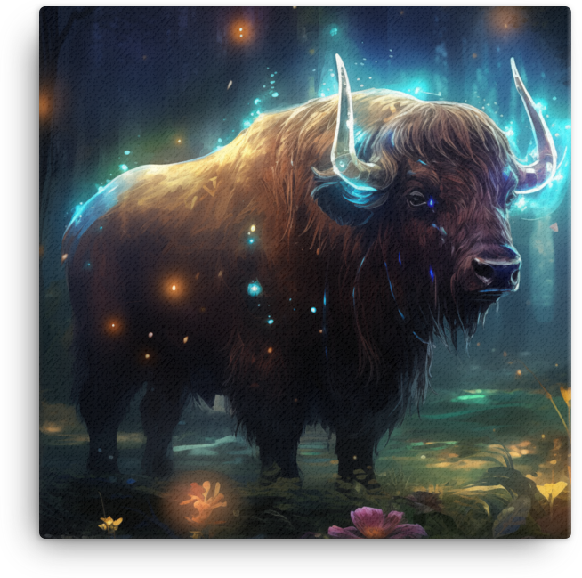 Celestial Bison in Mystic Woods Canvas Wall Art