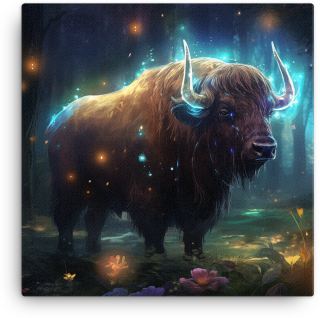Celestial Bison in Mystic Woods Canvas Wall Art