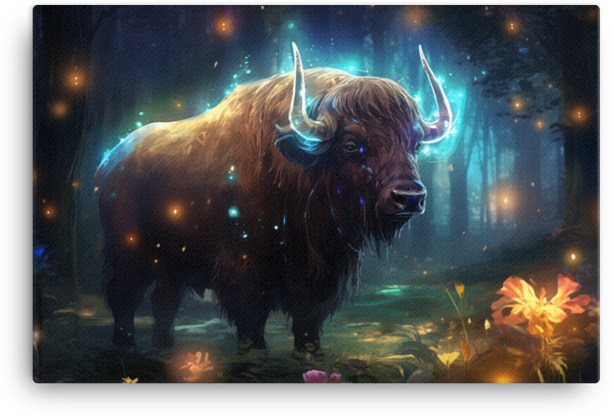 Celestial Bison in Mystic Woods Canvas Wall Art