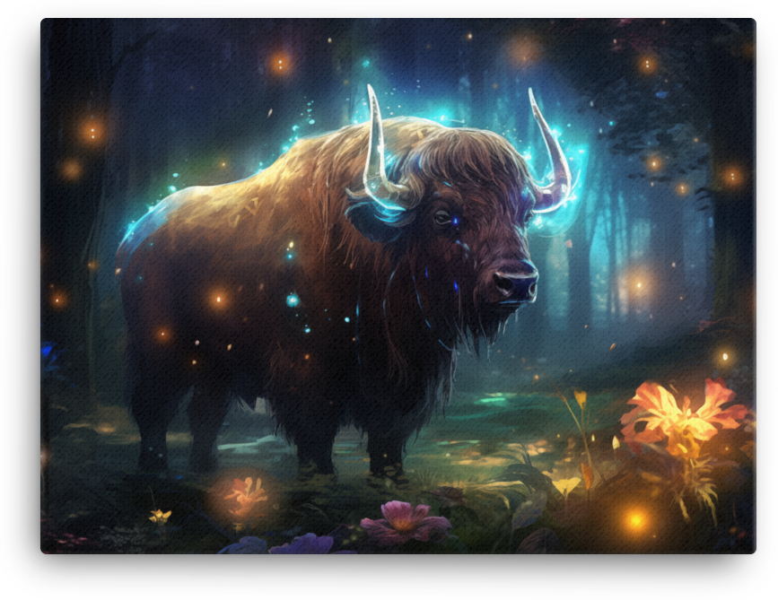 Celestial Bison in Mystic Woods Canvas Wall Art