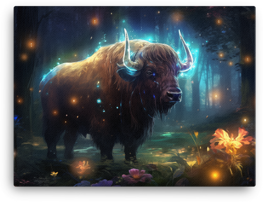 Celestial Bison in Mystic Woods Canvas Wall Art