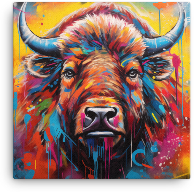 Cosmic Colorburst Bison Canvas Wall Art
