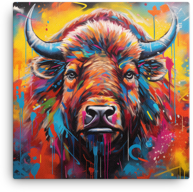 Cosmic Colorburst Bison Canvas Wall Art