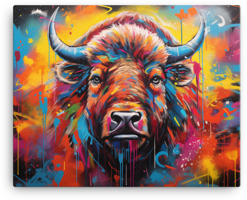 Cosmic Colorburst Bison Canvas Wall Art