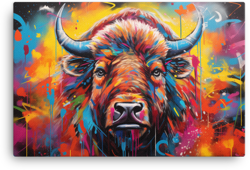Cosmic Colorburst Bison Canvas Wall Art