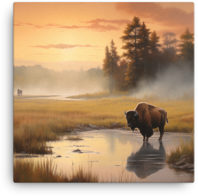 Dawn Mist Bison Canvas Wall Art