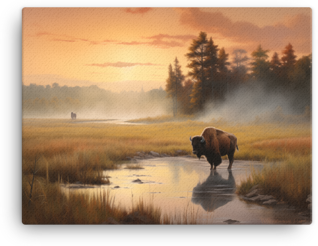 Dawn Mist Bison Canvas Wall Art