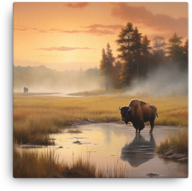 Dawn Mist Bison Canvas Wall Art