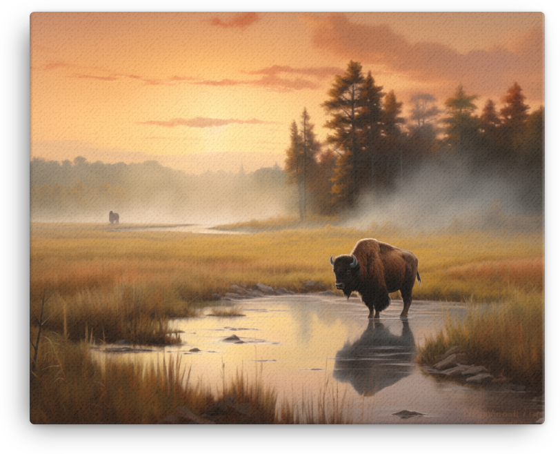 Dawn Mist Bison Canvas Wall Art