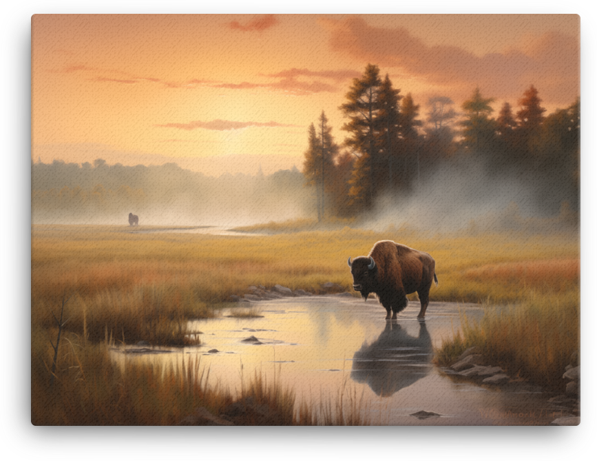 Dawn Mist Bison Canvas Wall Art