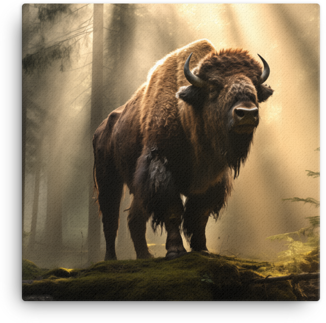 Forest Guardian Bison in Morning Light Canvas Wall Art