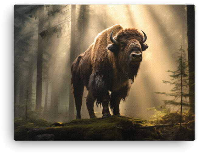 Forest Guardian Bison in Morning Light Canvas Wall Art