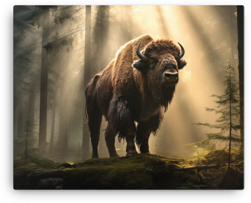 Forest Guardian Bison in Morning Light Canvas Wall Art