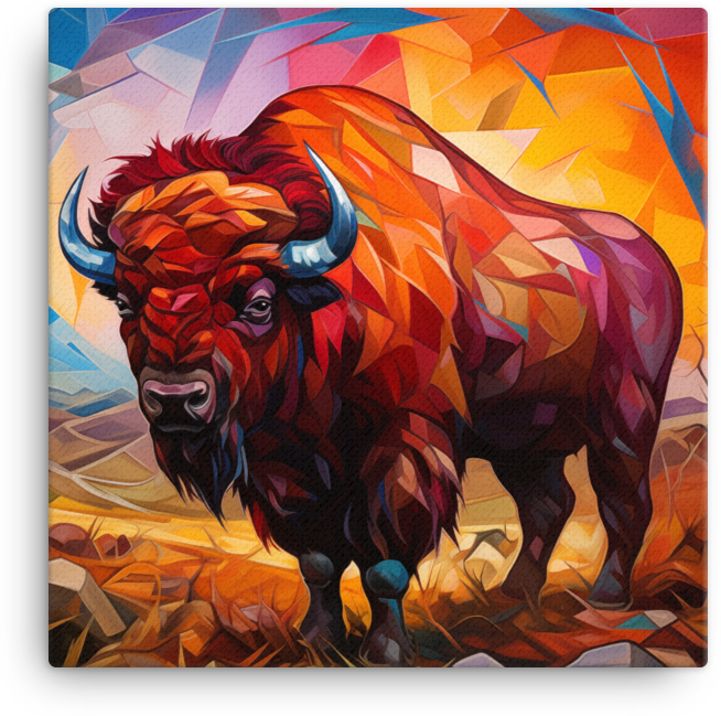 Geometric Wilderness Bison Canvas Wall Art