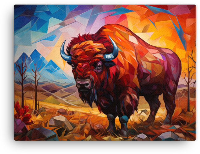 Geometric Wilderness Bison Canvas Wall Art