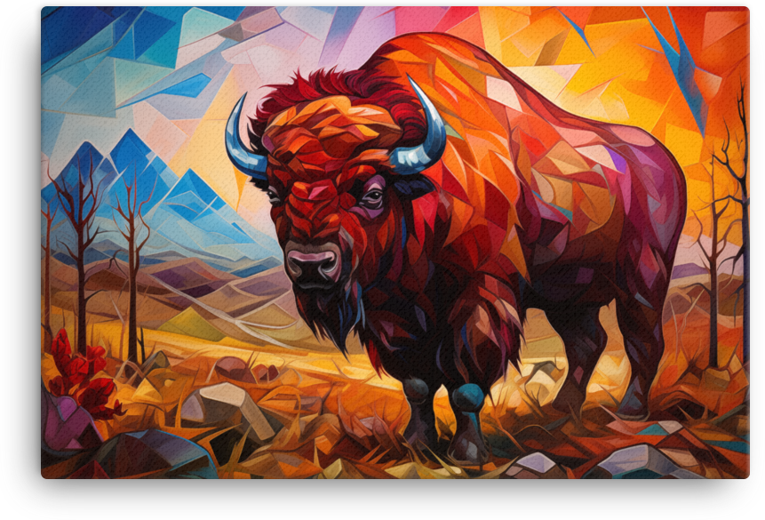 Geometric Wilderness Bison Canvas Wall Art