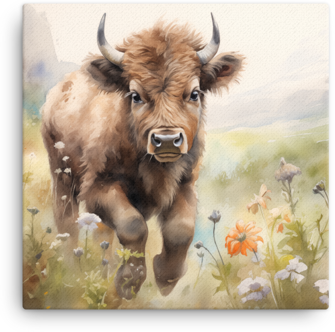 Meadow Grazing Bison Canvas Wall Art