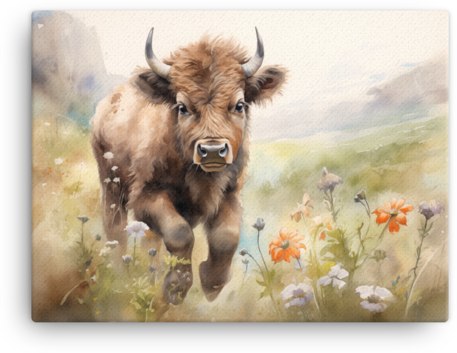 Meadow Grazing Bison Canvas Wall Art