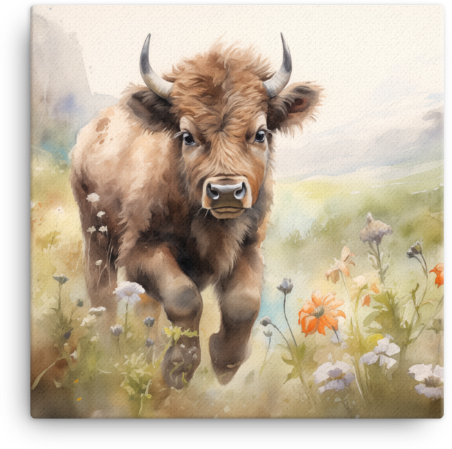Meadow Grazing Bison Canvas Wall Art