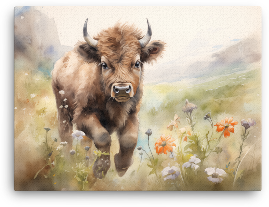 Meadow Grazing Bison Canvas Wall Art