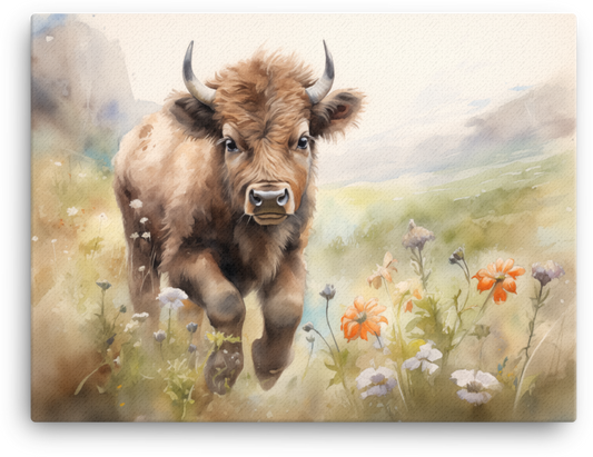 Meadow Grazing Bison Canvas Wall Art