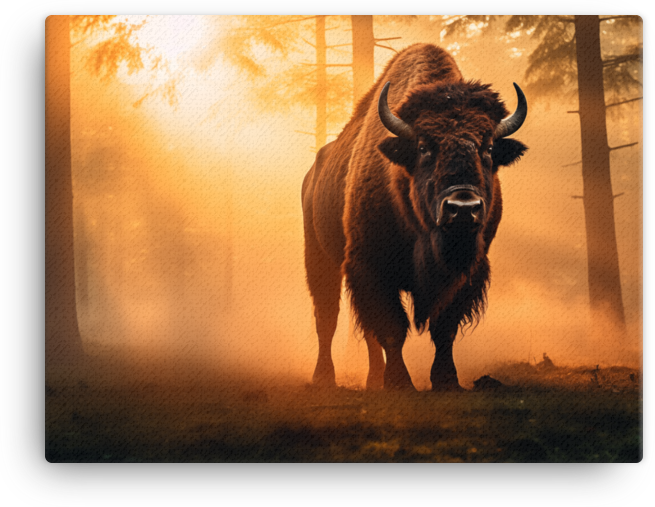 Misty Morning Bison Encounter Canvas Wall Art