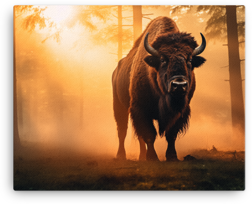 Misty Morning Bison Encounter Canvas Wall Art