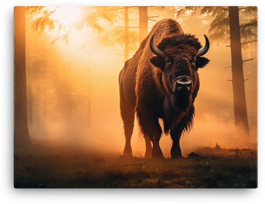 Misty Morning Bison Encounter Canvas Wall Art