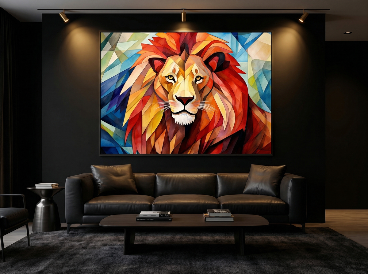 Cubist Safari Lion Canvas Wall Art — luxury room display