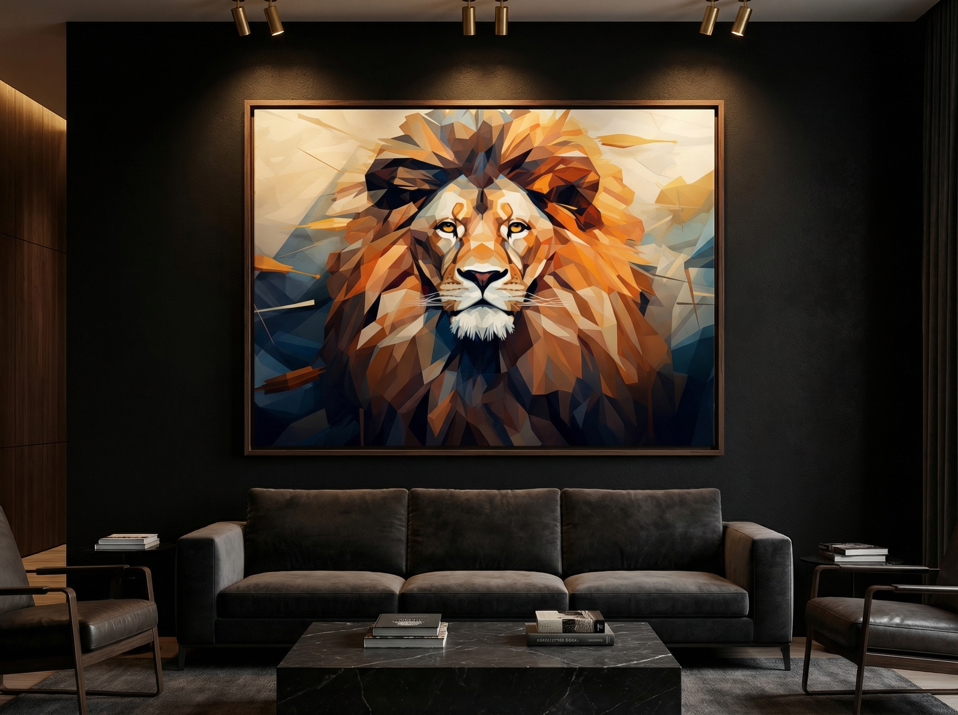 Geometric Dawn Lion Canvas Wall Art — luxury room display