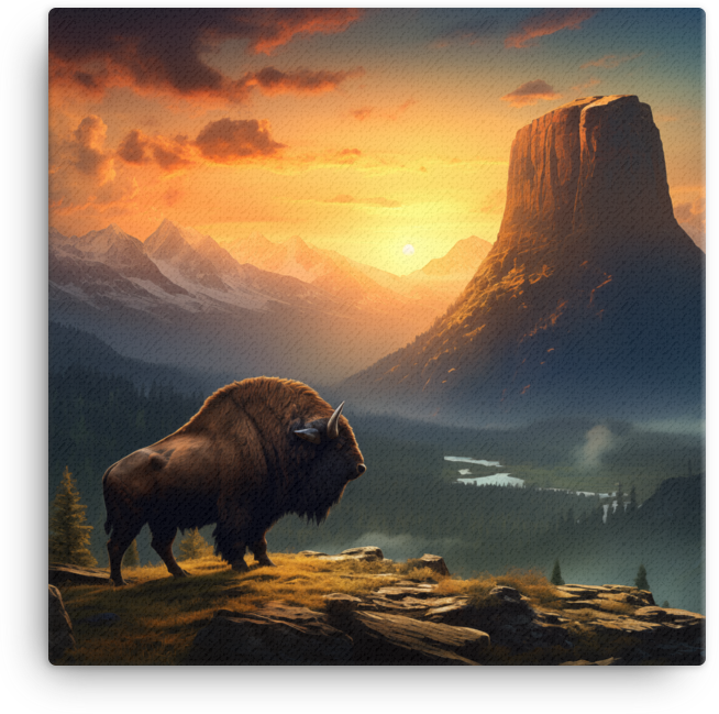 Mountain Majesty Bison at Dusk Canvas Wall Art